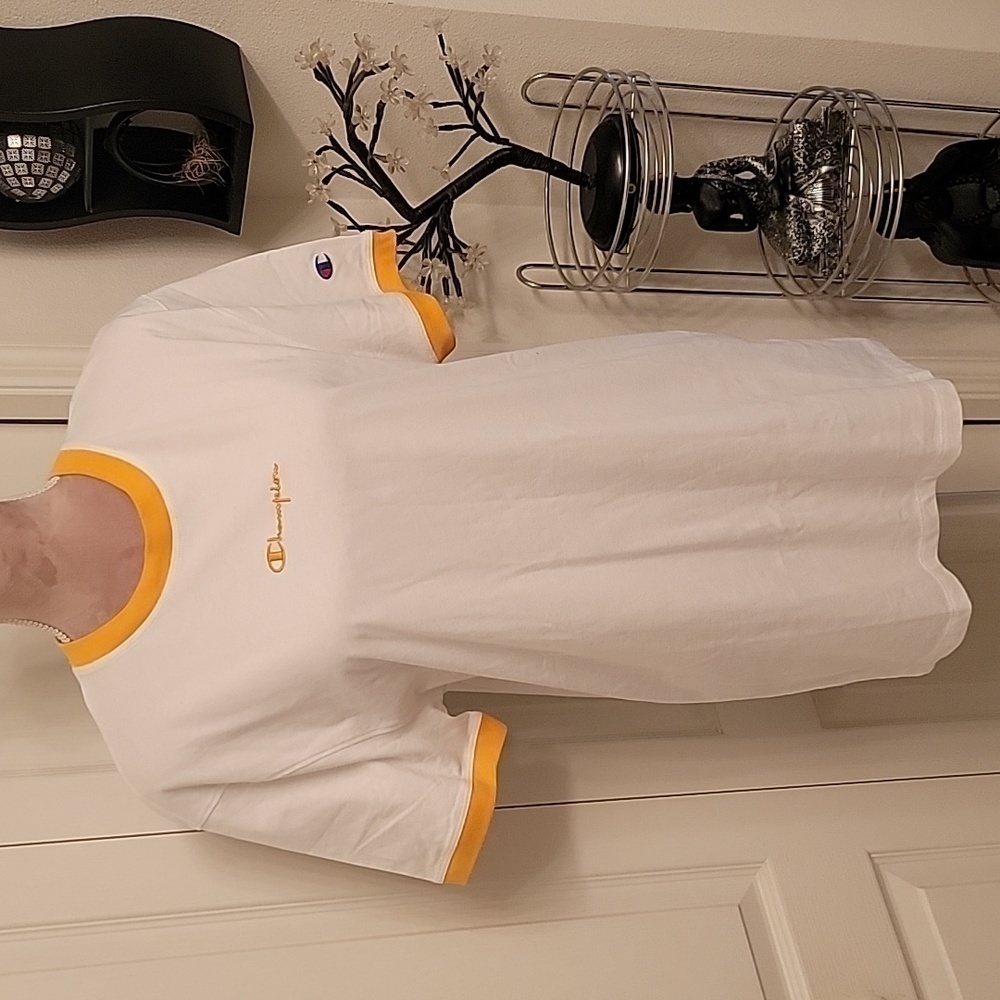 Champion Classic Ringer White Tee with Yellow Emboidery. NWT, Size M